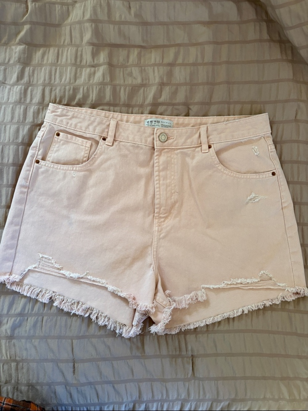 Primark Light Pink Distressed Denim Shorts
